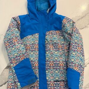 Arctix Girls Youth 5 Blue Hooded Winter Ski Jacket Geometric Print